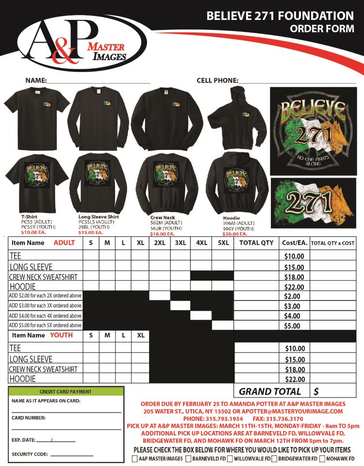 2019 Believe 271 St. Patrick's Day Order Form