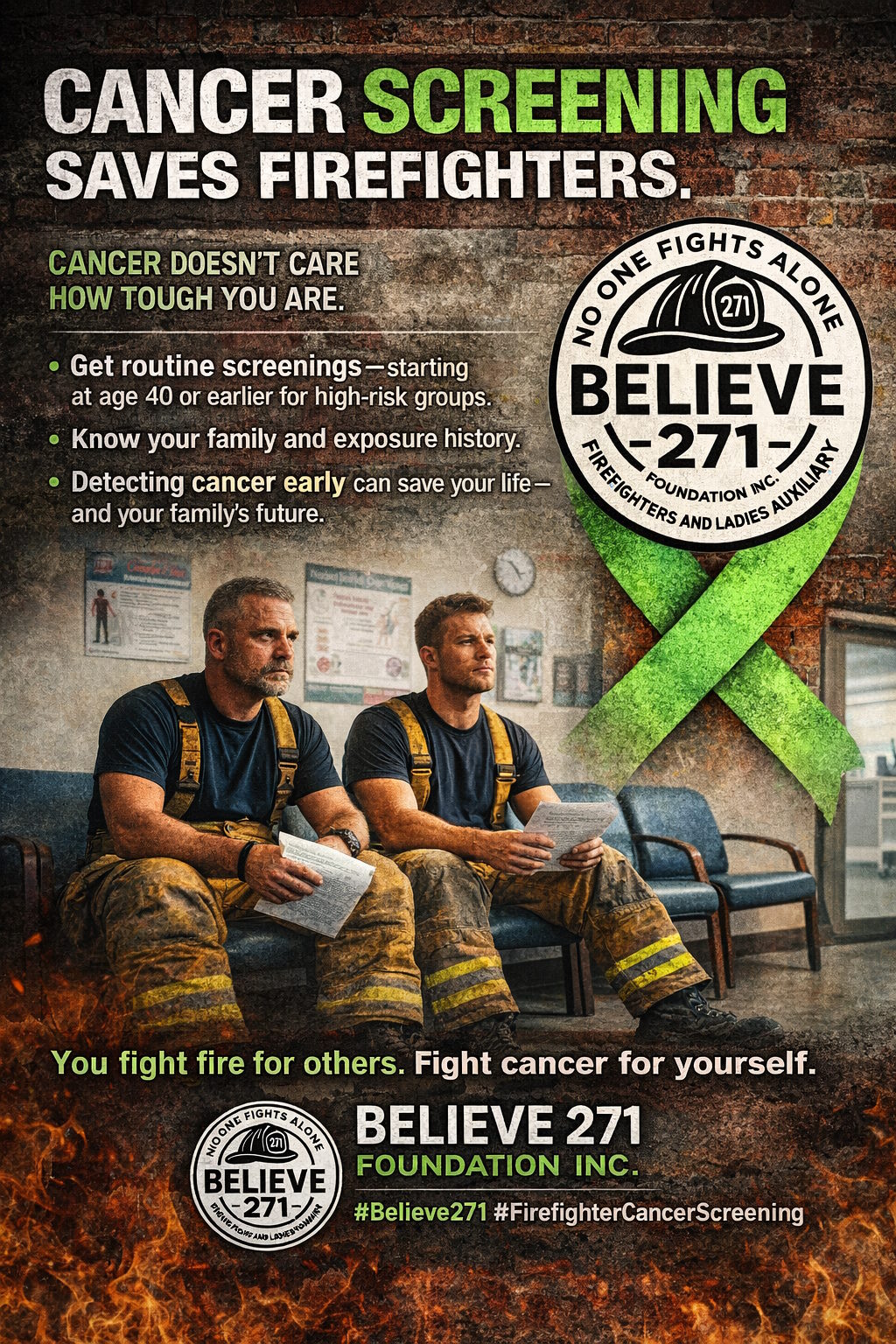 Cancer screening saves firefighters. Cancer doesn't care how tough you are.