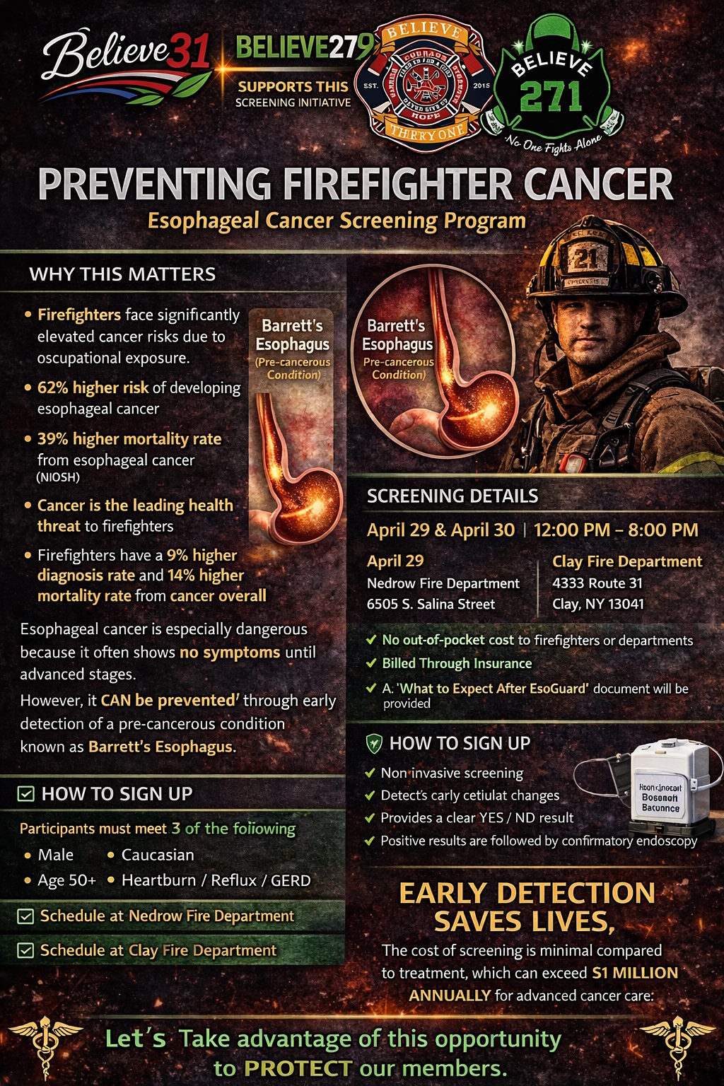 Preventing Firefighter Cancer - Esophageal Cancer Screening Program - Early Detection Saves Lives
